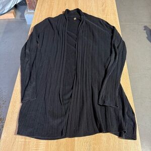 Margaret O'Leary Black Shawl Open Front Knit Cardigan 100% Cotton Size Medium